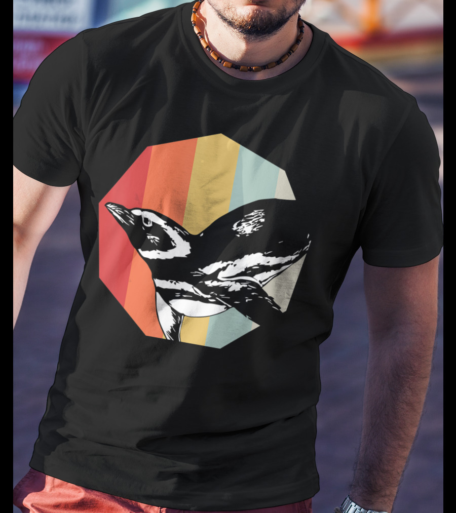 Retro Penguin Vintage Stripes T-Shirt