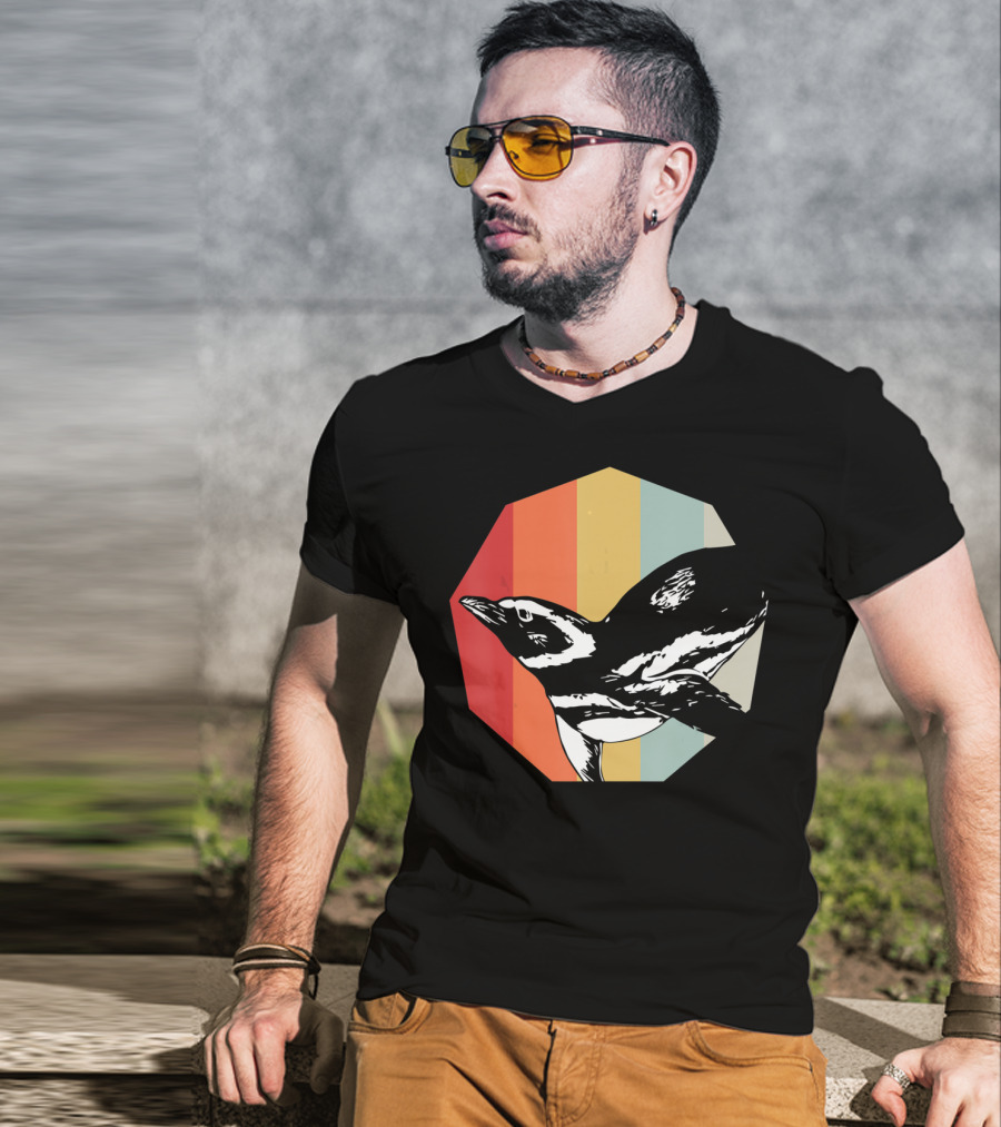 Retro Penguin Vintage Stripes T-Shirt