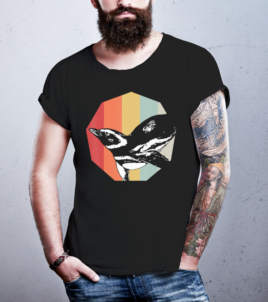 Retro Penguin Vintage Stripes T-Shirt