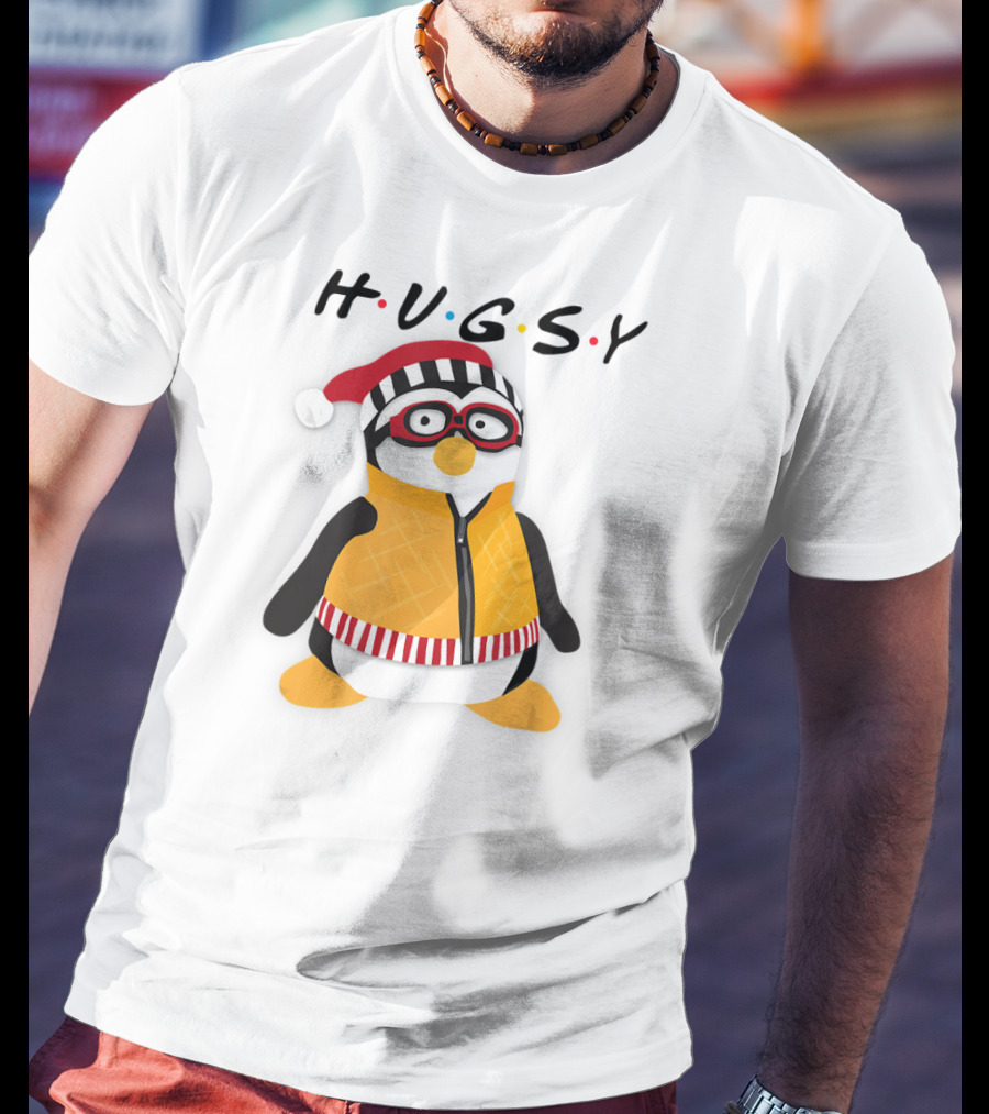 Hugsy Penguin With Santa Hat And Glasses T-Shirt