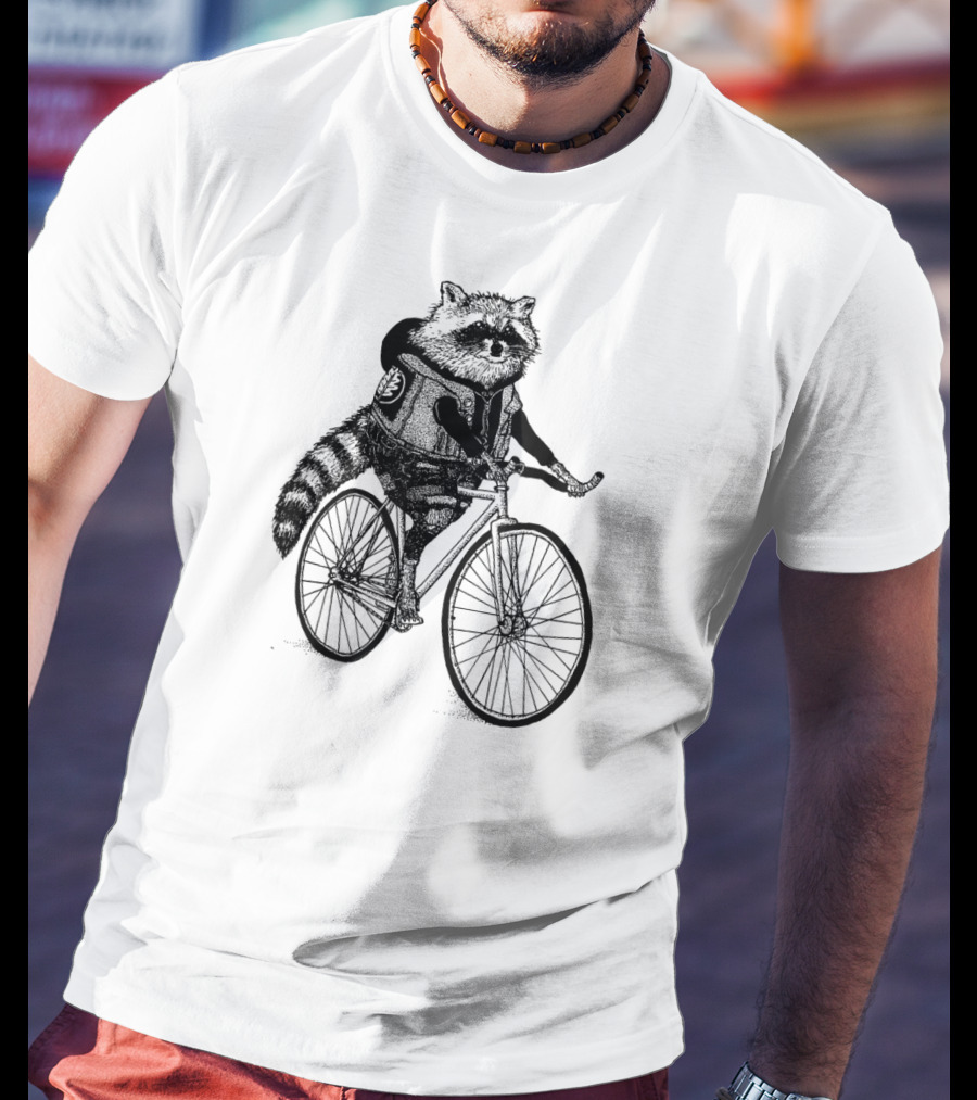 Funny Raccoon Cycling On Bike T-Shirt