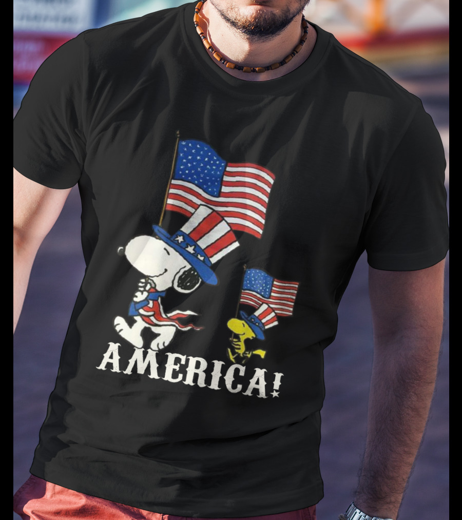 Snoopy And Woodstock America Flag Peanuts Movie T-Shirt