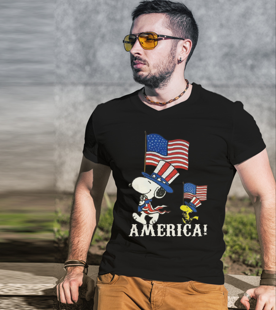Snoopy And Woodstock America Flag Peanuts Movie T-Shirt