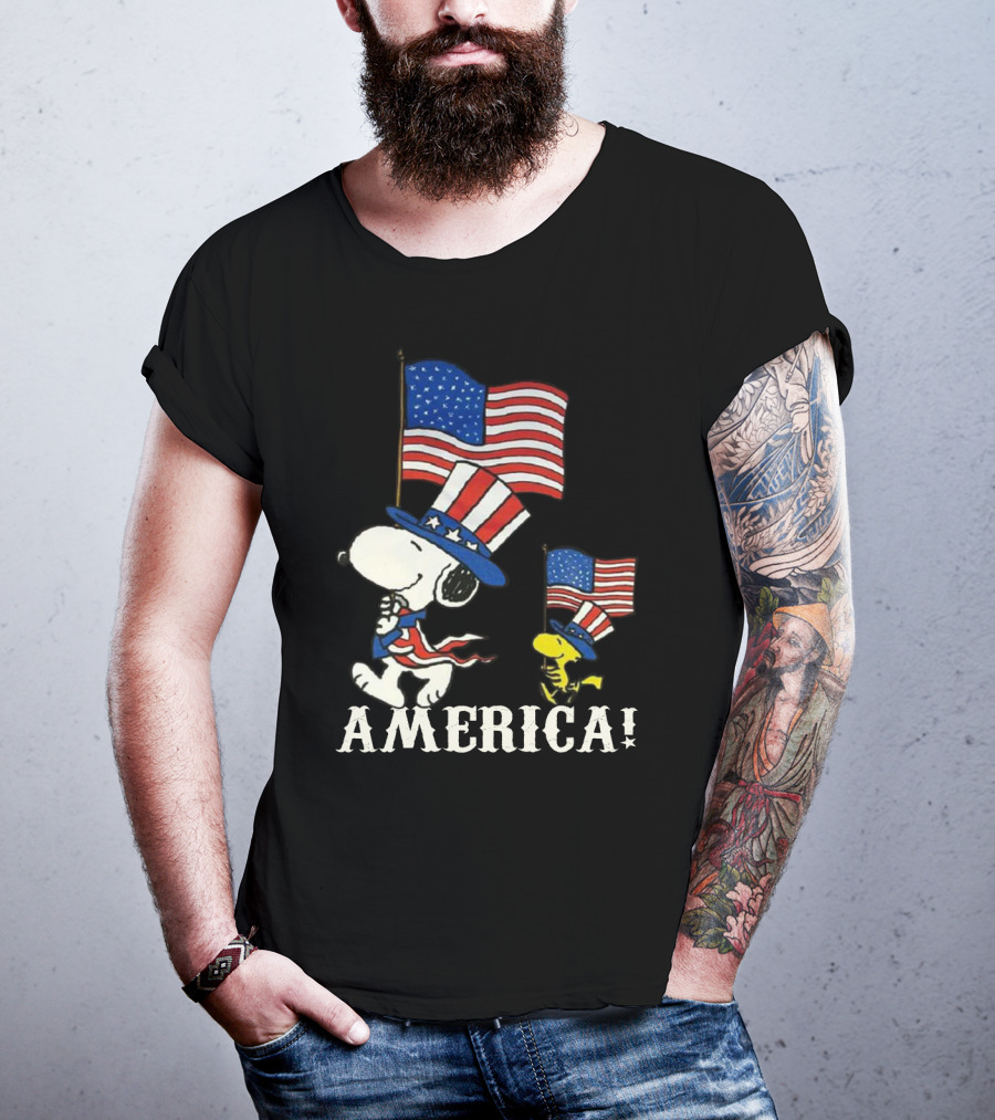 Snoopy And Woodstock America Flag Peanuts Movie T-Shirt