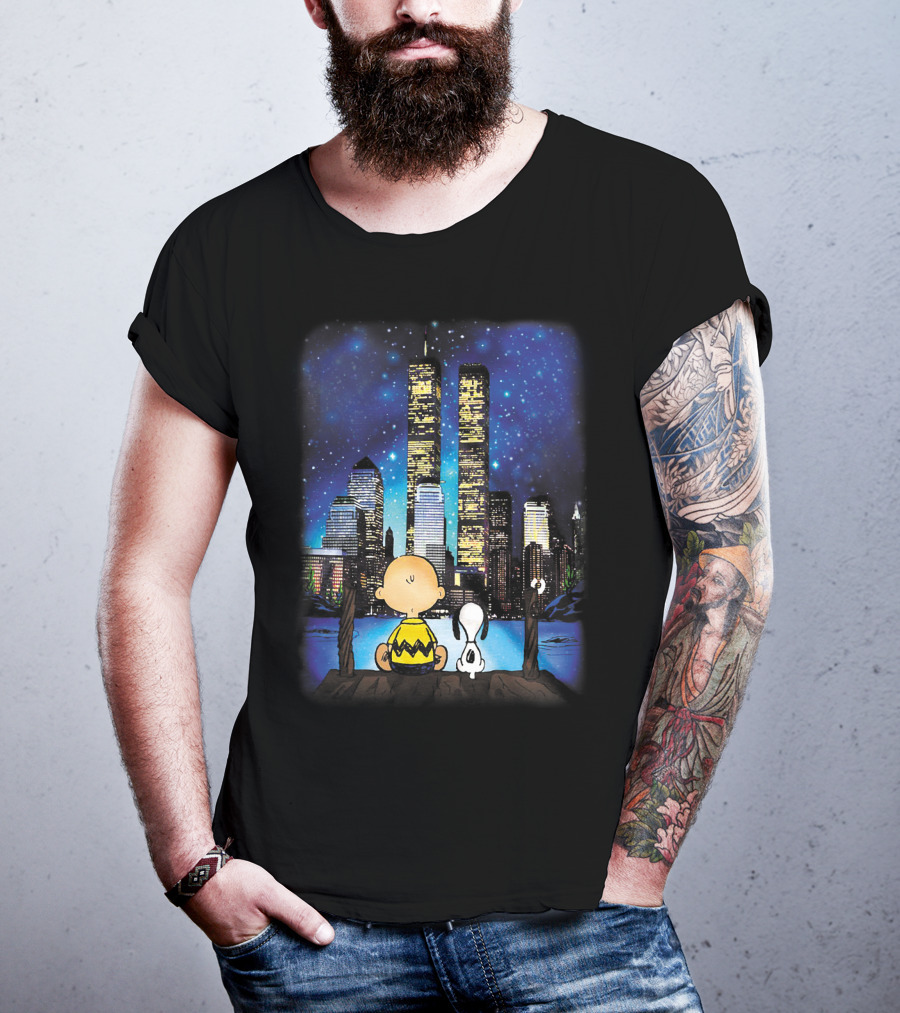 Always Remember Snoopy The Peanuts Movie Twin Towers Charlie Brown Night Sky T-Shirt