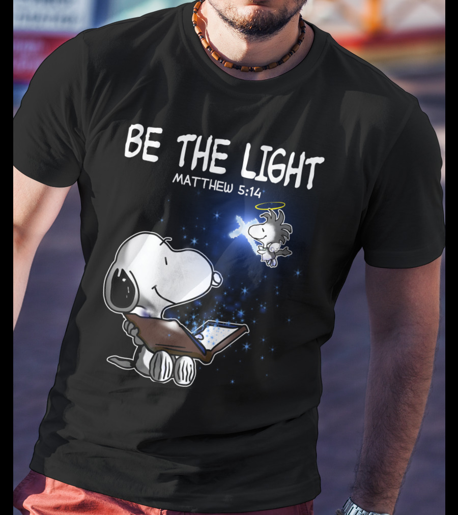 Be The Light Matthew 5:14 Snoopy The Peanuts Movie Woodstock Angel T-Shirt