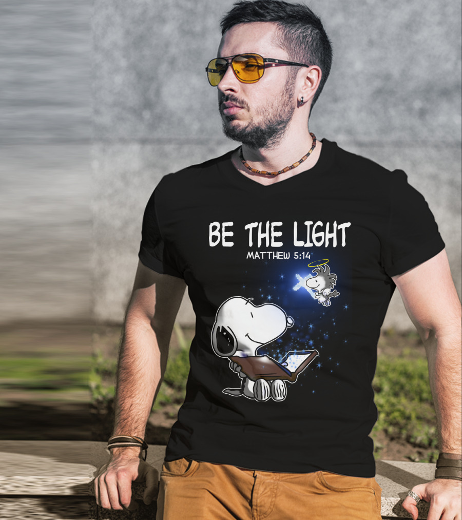 Be The Light Matthew 5:14 Snoopy The Peanuts Movie Woodstock Angel T-Shirt