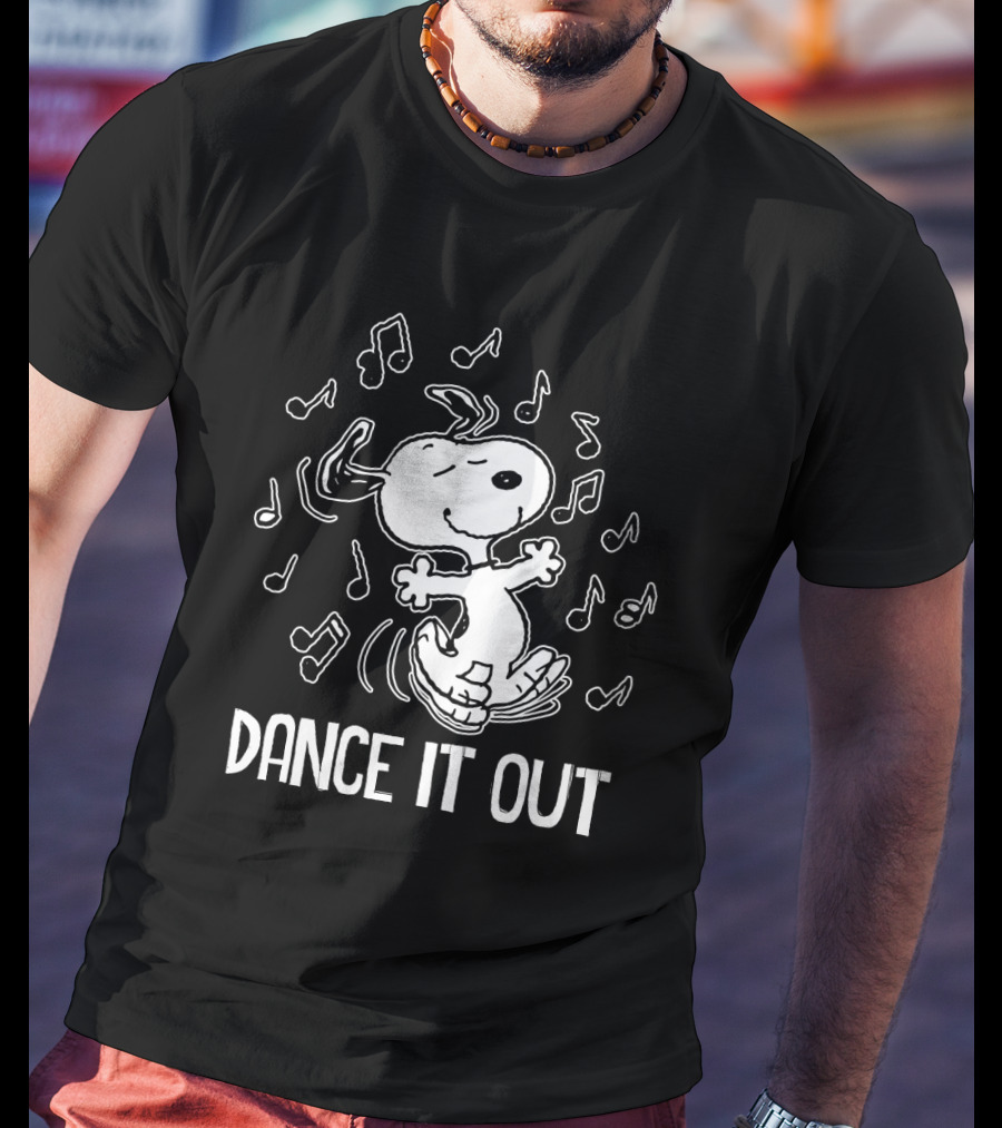 Snoopy Dancing To The Peanuts Movie Music Notes Dance It Out Everywhere T-Shirt