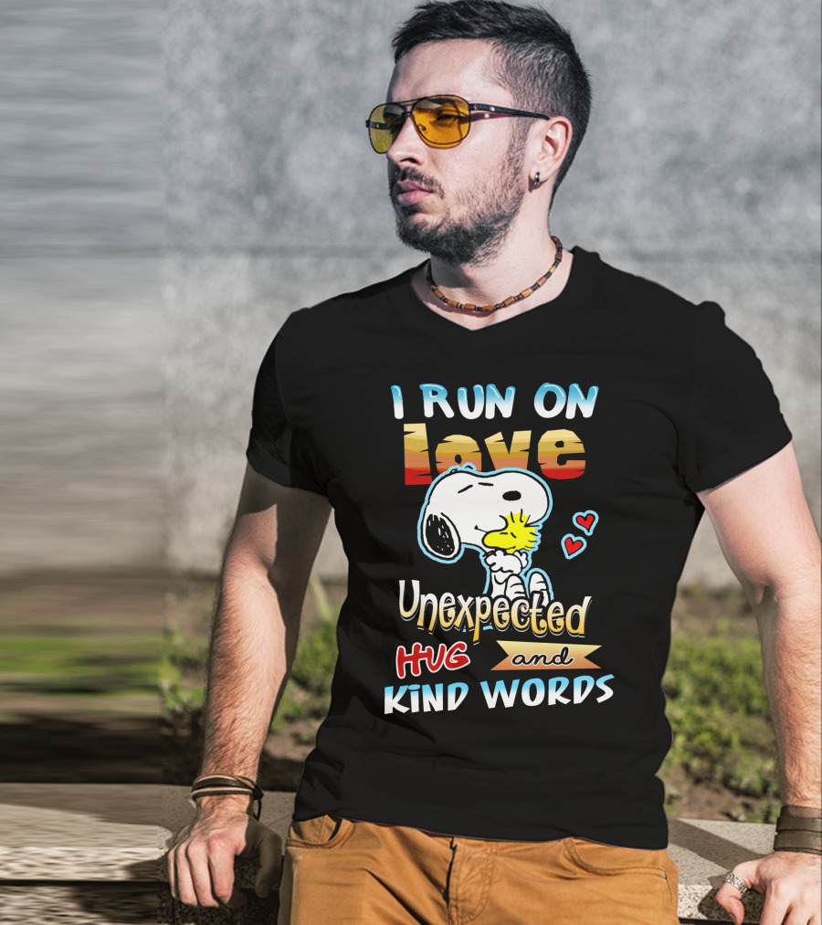 I Run On Love Unexpected Hug And Kind Words Snoopy Peanuts Movie T-Shirt
