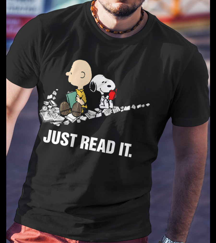 Just Read It Snoopy And Charlie Brown Peanuts Swoosh Books T-Shirt