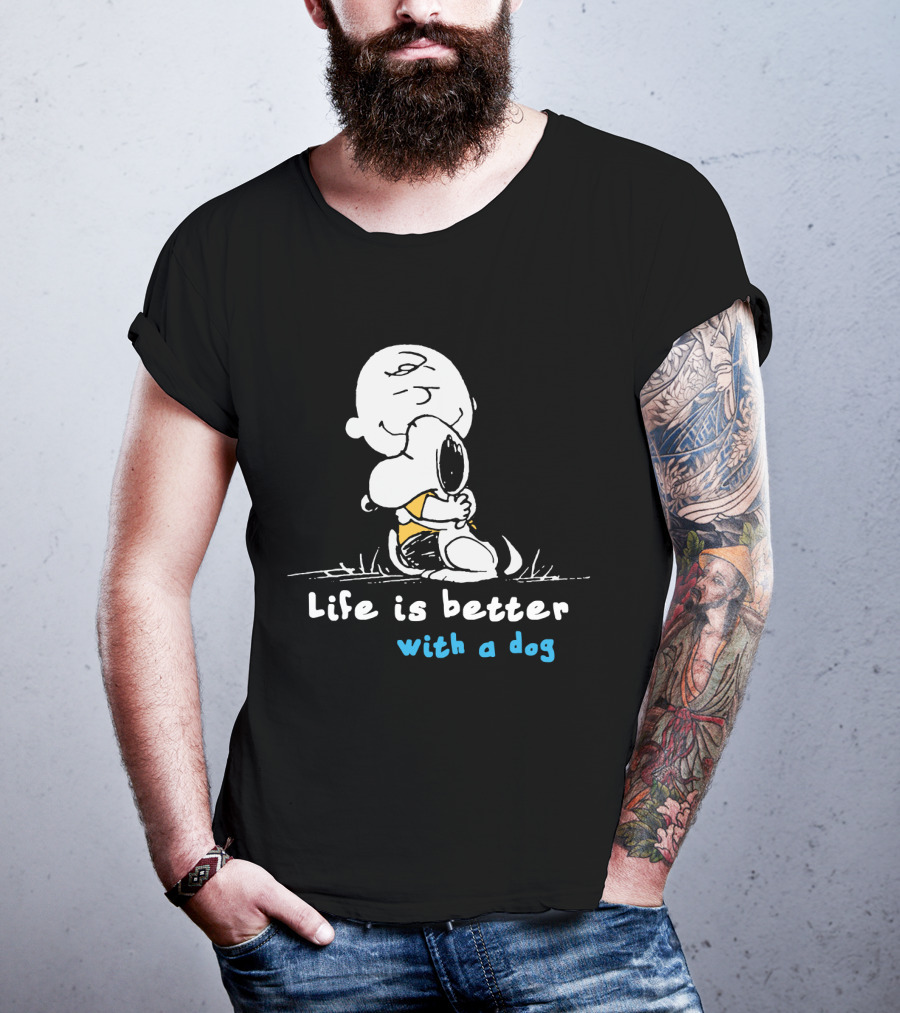 Life Is Better With A Dog Snoopy Hugging Peanuts Movie T-Shirt
