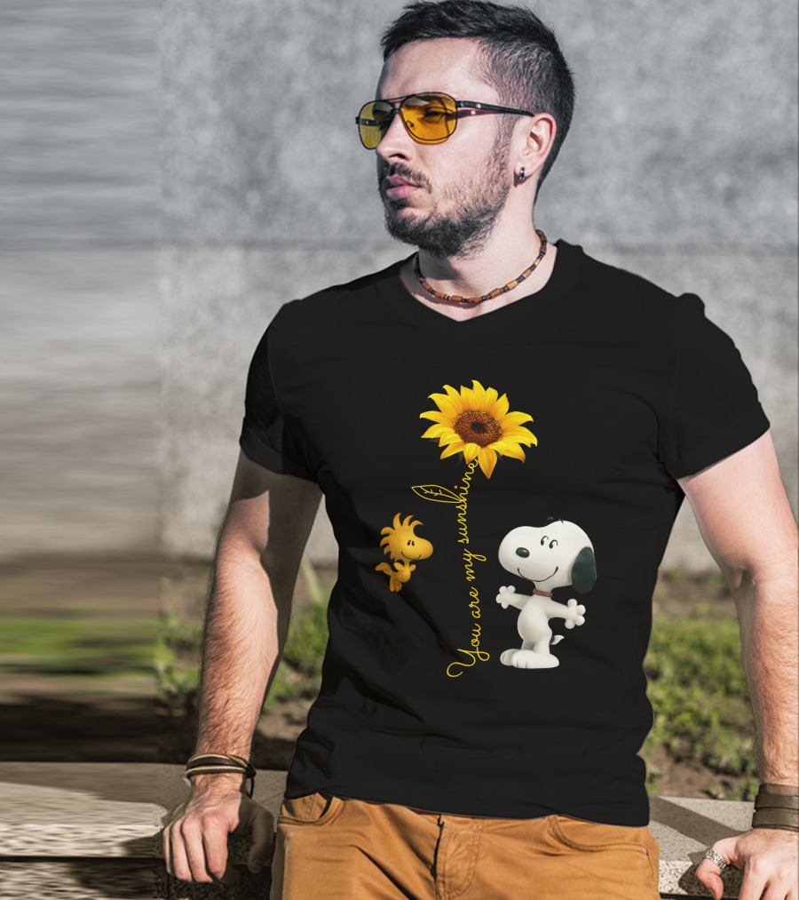 You Are My Sunshine Hippie Snoopy Woodstock Sunflower Peanuts Movie T-Shirt