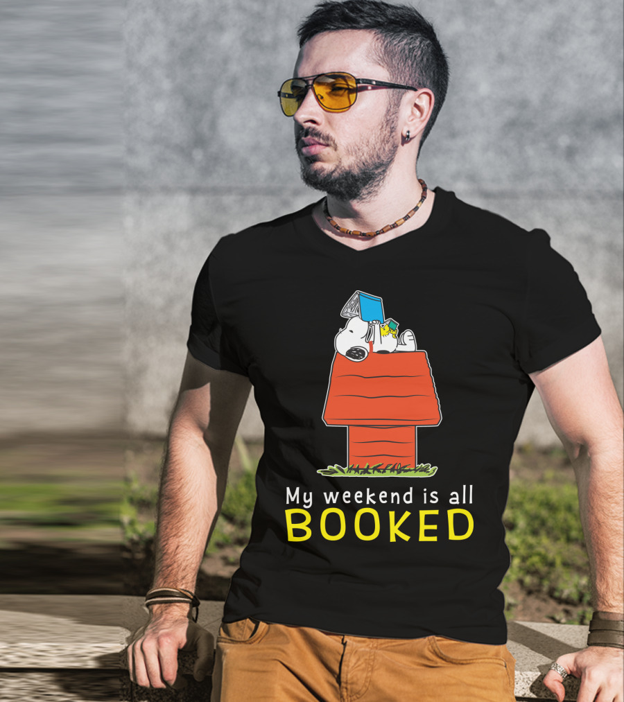 Snoopy My Weekend Is All Booked Peanuts Movie Doghouse Reading T-Shirt