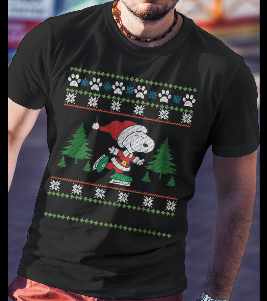 Pattin Xmas Snoopy Ice Skating Christmas Sweater Peanuts Movie T-Shirt