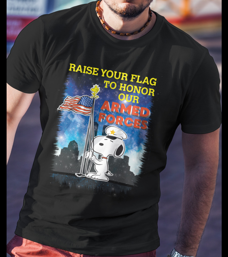 Raise Your Flag To Honor Our Armed Forces With Snoopy From The Peanuts Movie T-Shirt