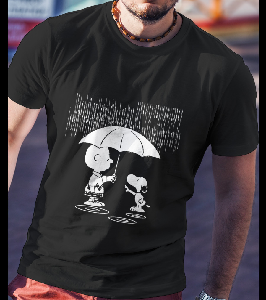 Waiting For You Under The Rainstorm Snoopy And Charlie Brown The Peanuts Movie T-Shirt
