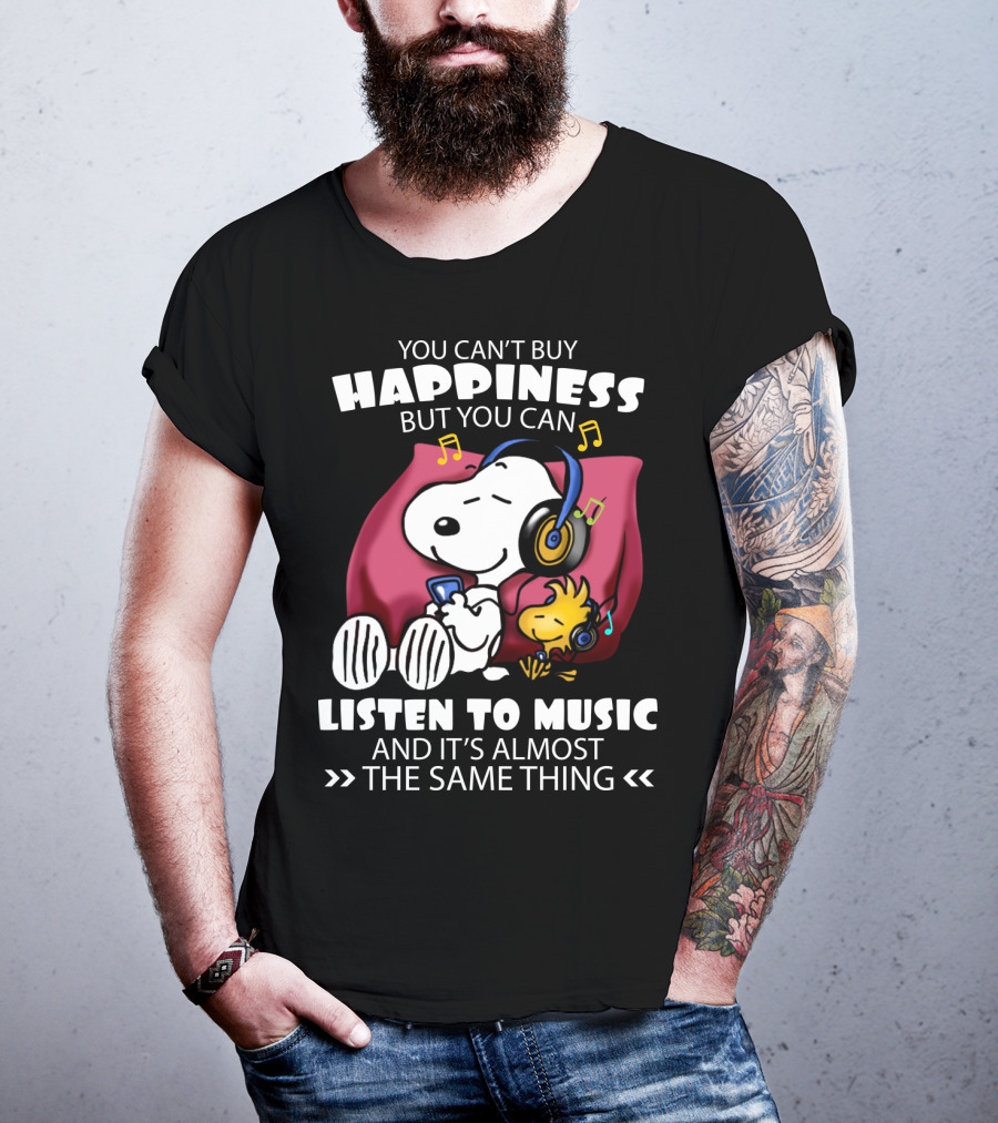 You Can't Buy Happiness But You Can Listen To Music It's Almost The Same Thing Snoopy Woodstock Relaxing Pillow T-Shirt