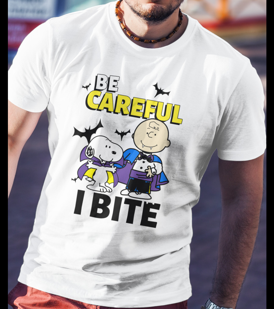 Be Careful I Bite Snoopy And Charlie Brown Halloween Peanuts Movie T-Shirt