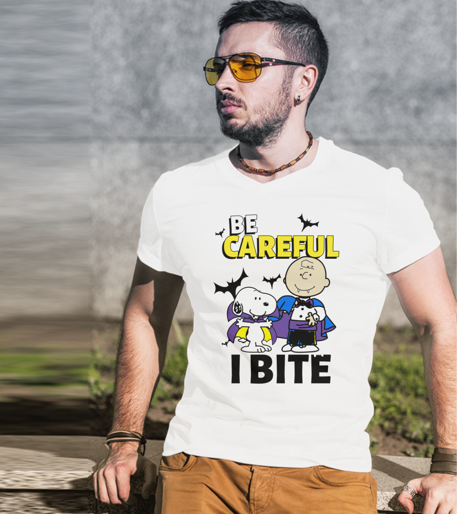 Be Careful I Bite Snoopy And Charlie Brown Halloween Peanuts Movie T-Shirt