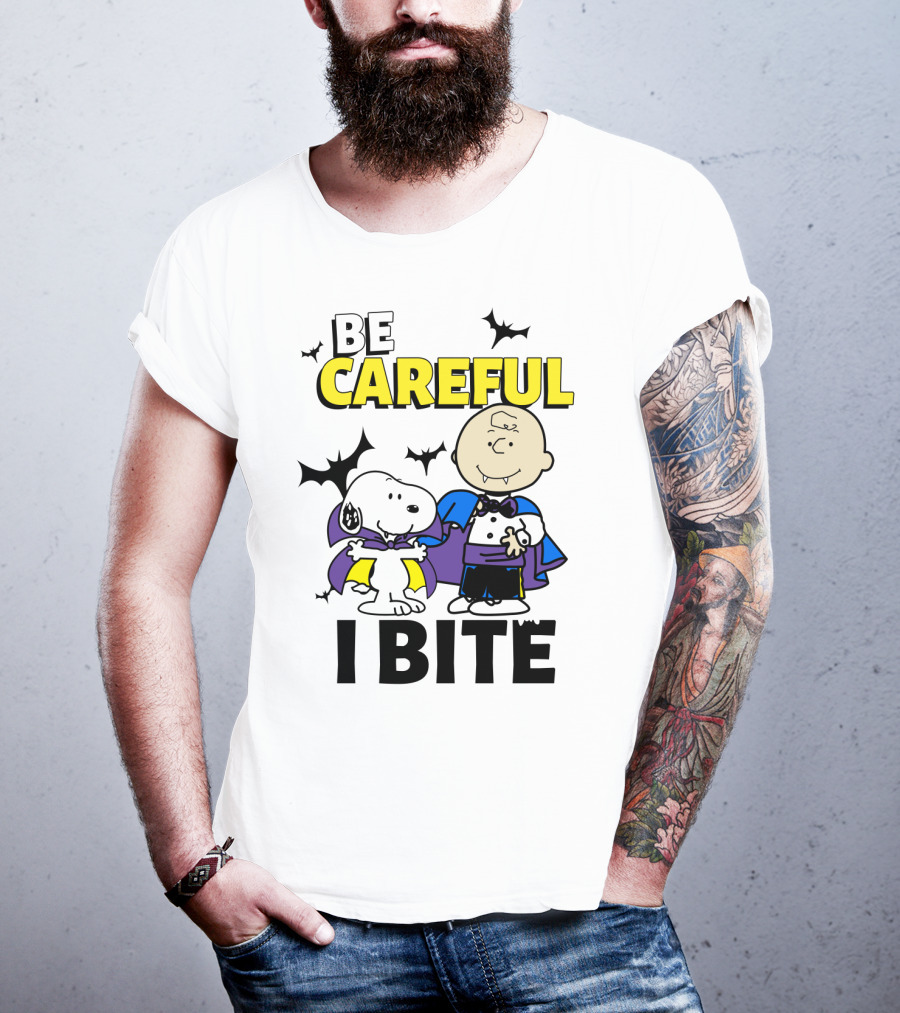 Be Careful I Bite Snoopy And Charlie Brown Halloween Peanuts Movie T-Shirt