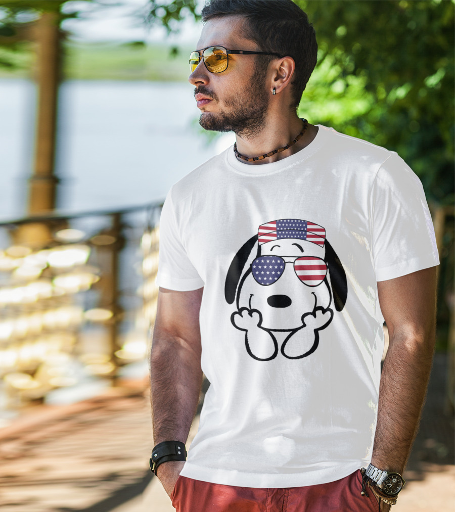 Snoopy American Flag Sunglasses The Peanuts Movie Dog T-Shirt