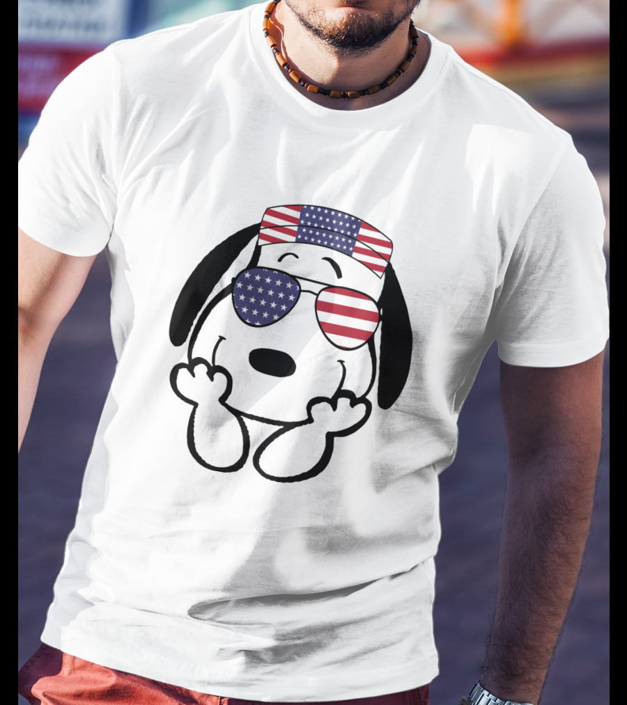 Snoopy American Flag Sunglasses The Peanuts Movie Dog T-Shirt