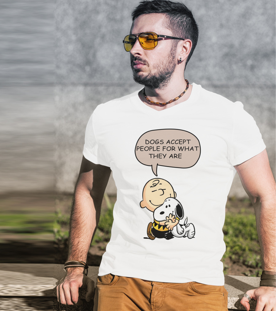 Snoopy Peanuts Dogs Accept People For What They Are Hugging Scene T-Shirt