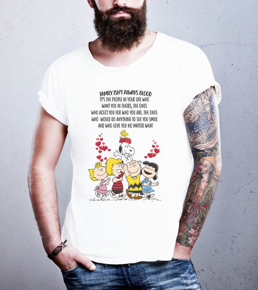Charlie Brown Snoopy Family Isn't Always Blood Peanuts Movie Characters Hearts T-Shirt