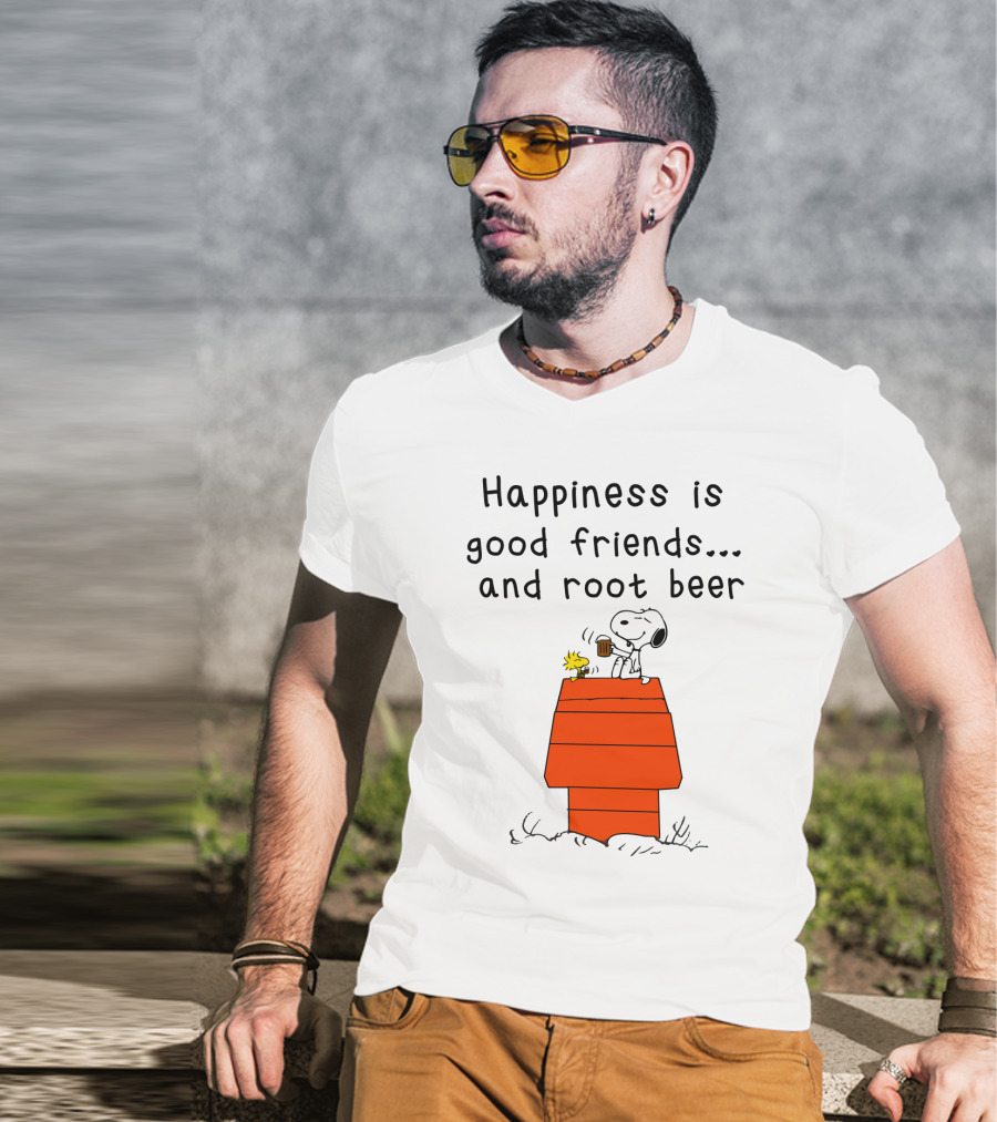 Happiness Is Good Friends And Root Beer With Snoopy And Woodstock Peanuts Movie T-Shirt