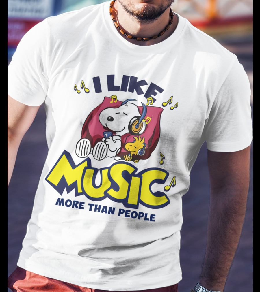 I Like Music More Than People Snoopy Listening With Headphones Peanuts Movie T-Shirt