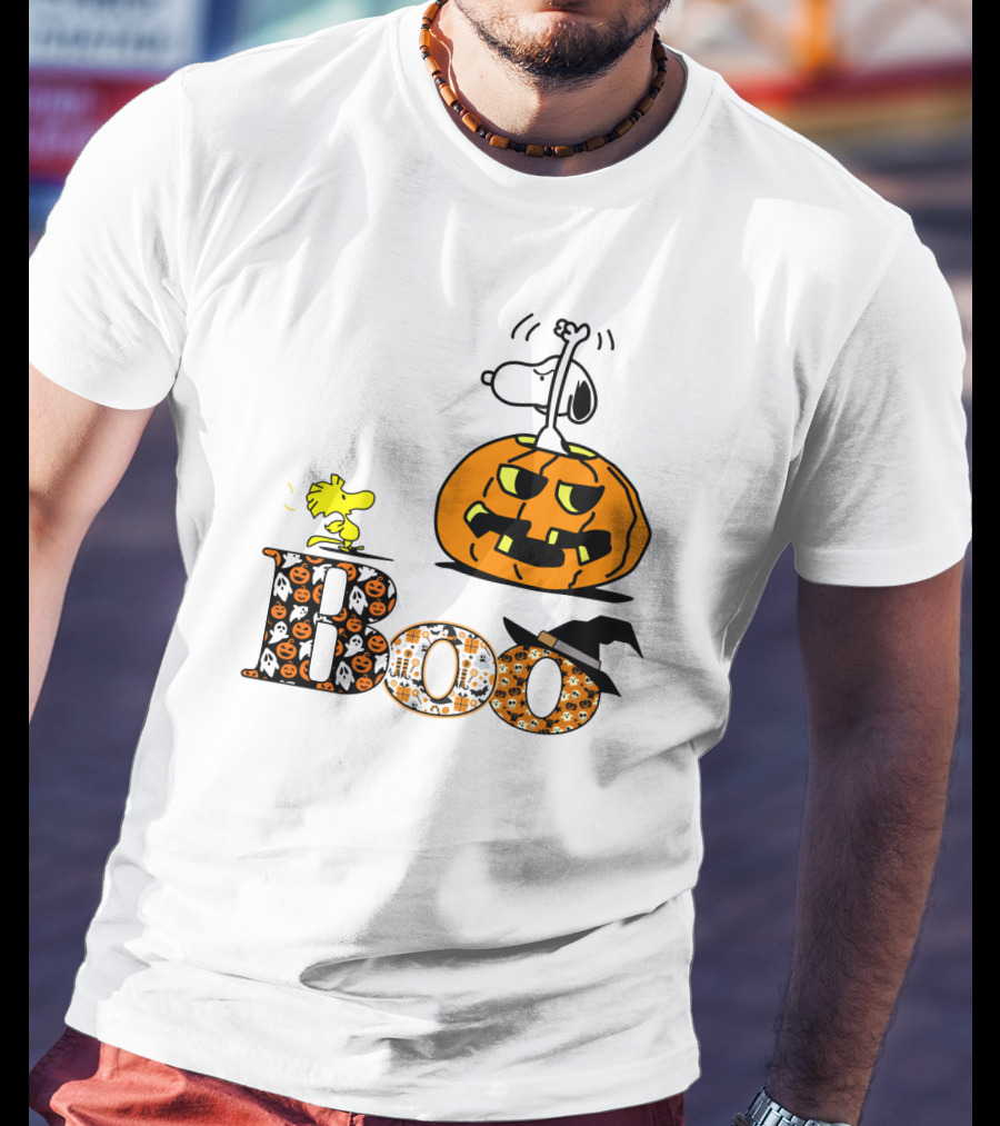 Pumpkin Boo Halloween Snoopy Woodstock The Peanuts Movie T-Shirt