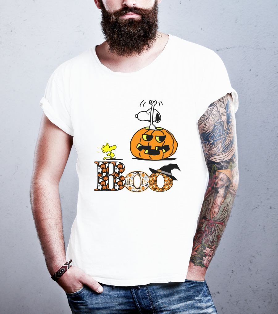 Pumpkin Boo Halloween Snoopy Woodstock The Peanuts Movie T-Shirt