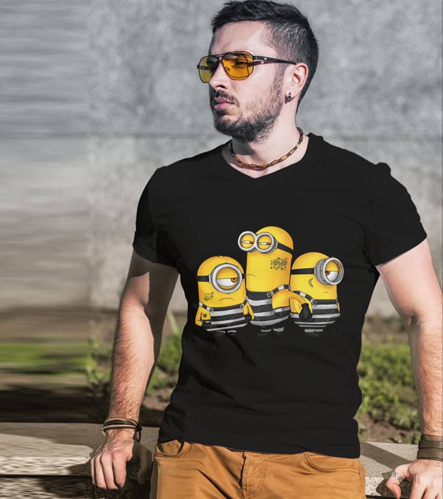 Guilty Wanted Minions Despicable Me Prison Stripes Crime Scene T-Shirt