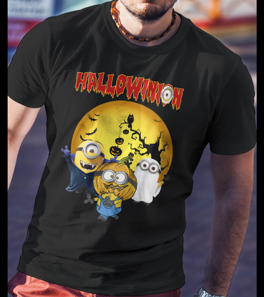 Hallowinion Halloween Minions Despicable Me Moon Bats Pumpkins Ghost Costume T-Shirt