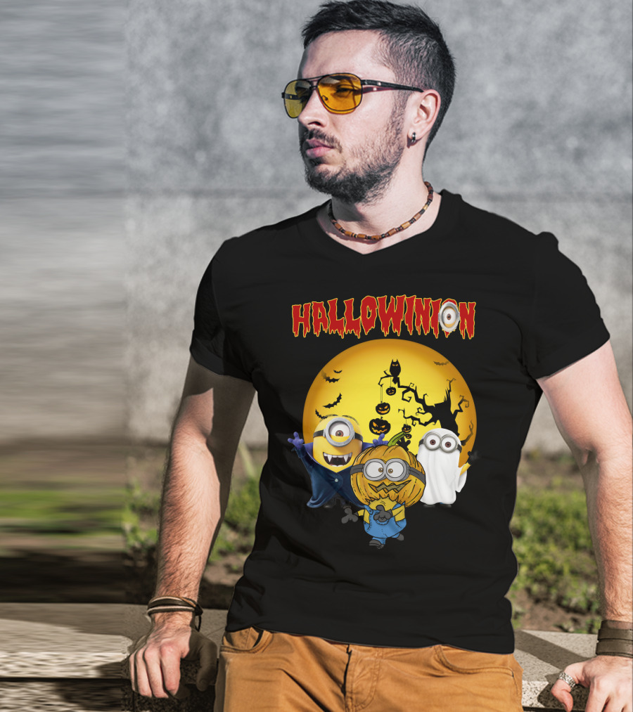 Hallowinion Halloween Minions Despicable Me Moon Bats Pumpkins Ghost Costume T-Shirt