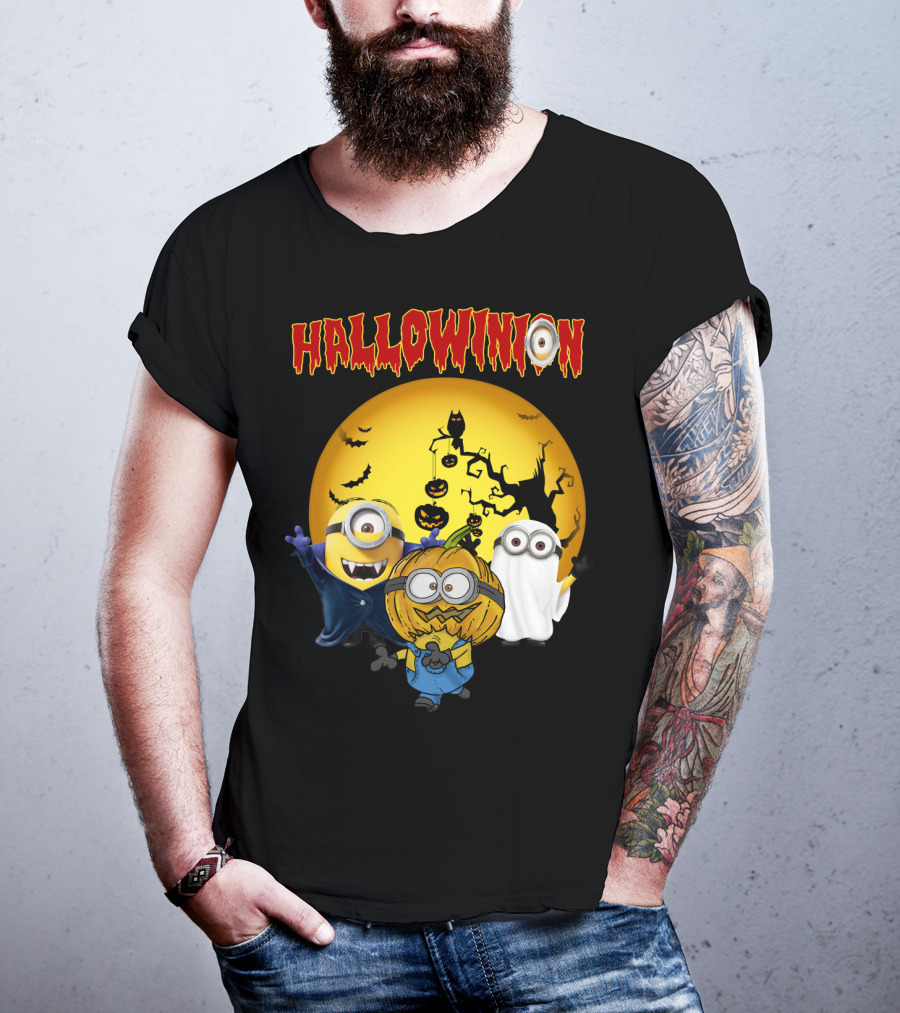Hallowinion Halloween Minions Despicable Me Moon Bats Pumpkins Ghost Costume T-Shirt