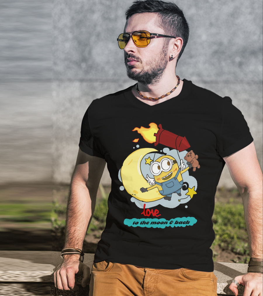 I Love You To The Moon And Back Minions Despicable Me Rocket Teddy Bear Moon Stars T-Shirt