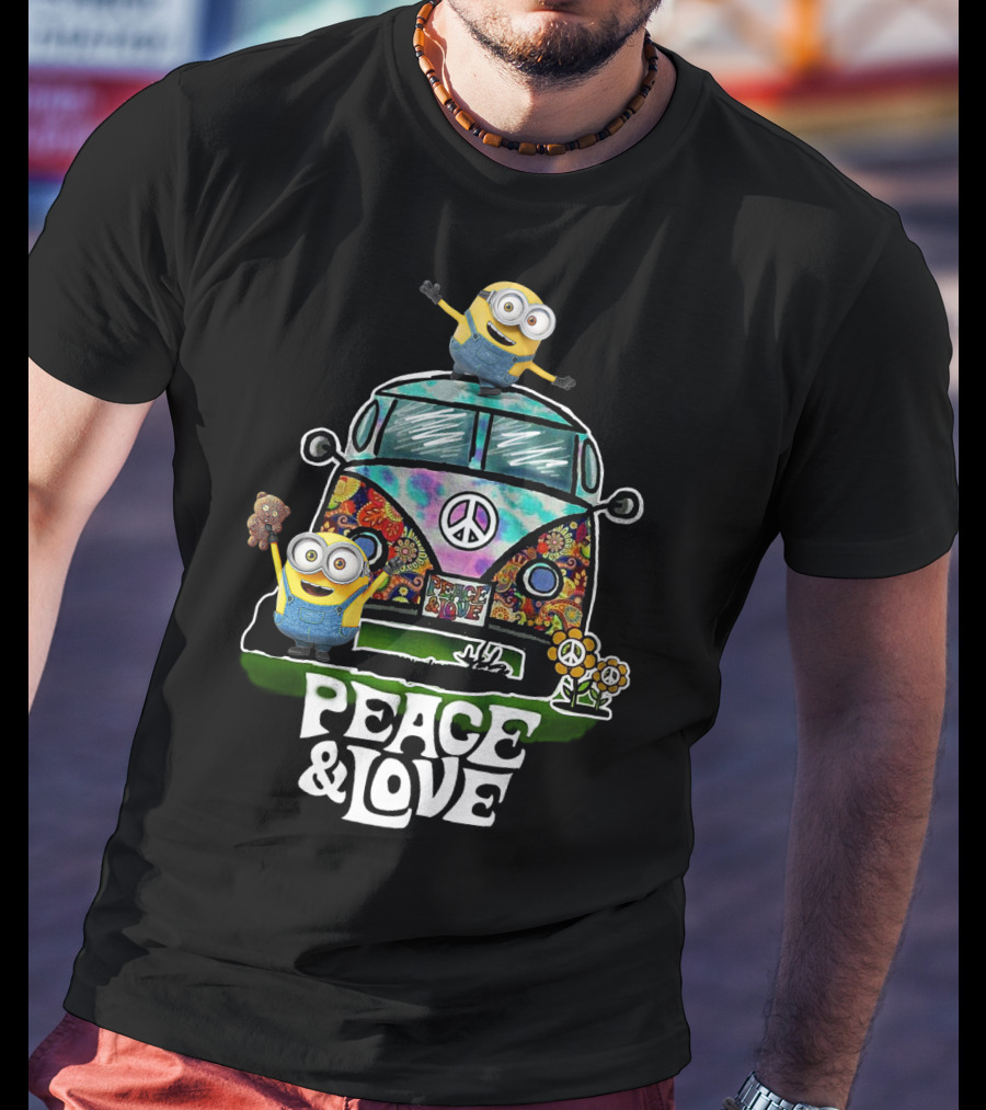 Peace Love Hippie Car Sunflower Minions Despicable Me Peace And Love T-Shirt