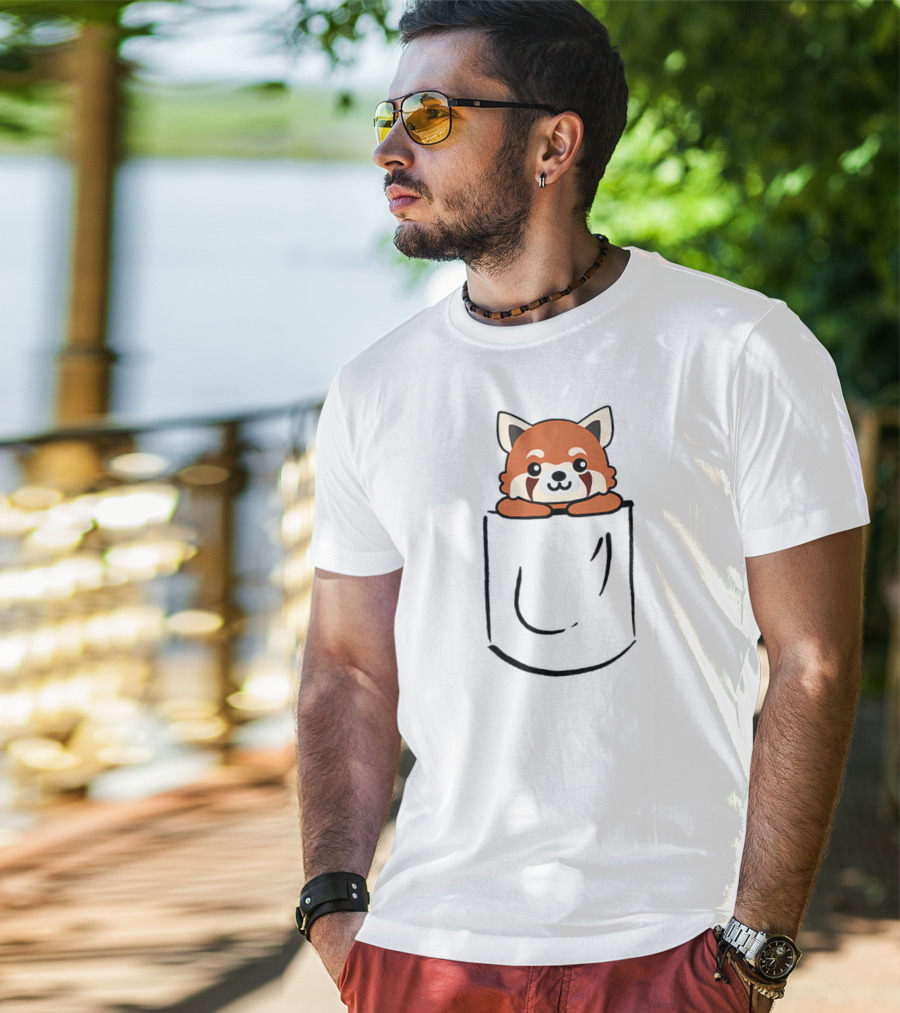 Cute Red Panda Peeking Out Of Pocket T-Shirt