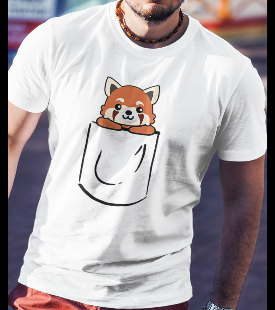 Cute Red Panda Peeking Out Of Pocket T-Shirt