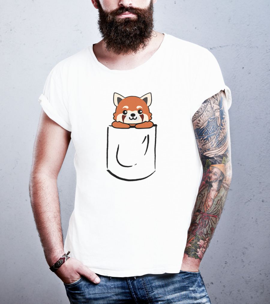 Cute Red Panda Peeking Out Of Pocket T-Shirt