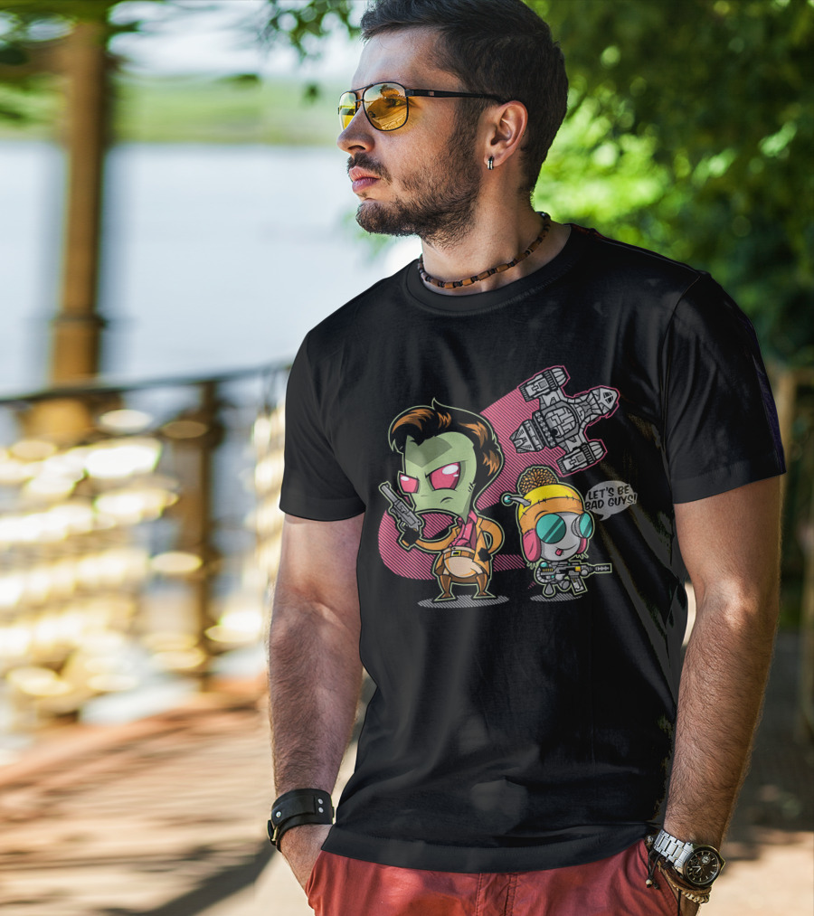 Let's Be Bad Guys Zim And Gir Invader Zim And Serenity Spaceship T-Shirt