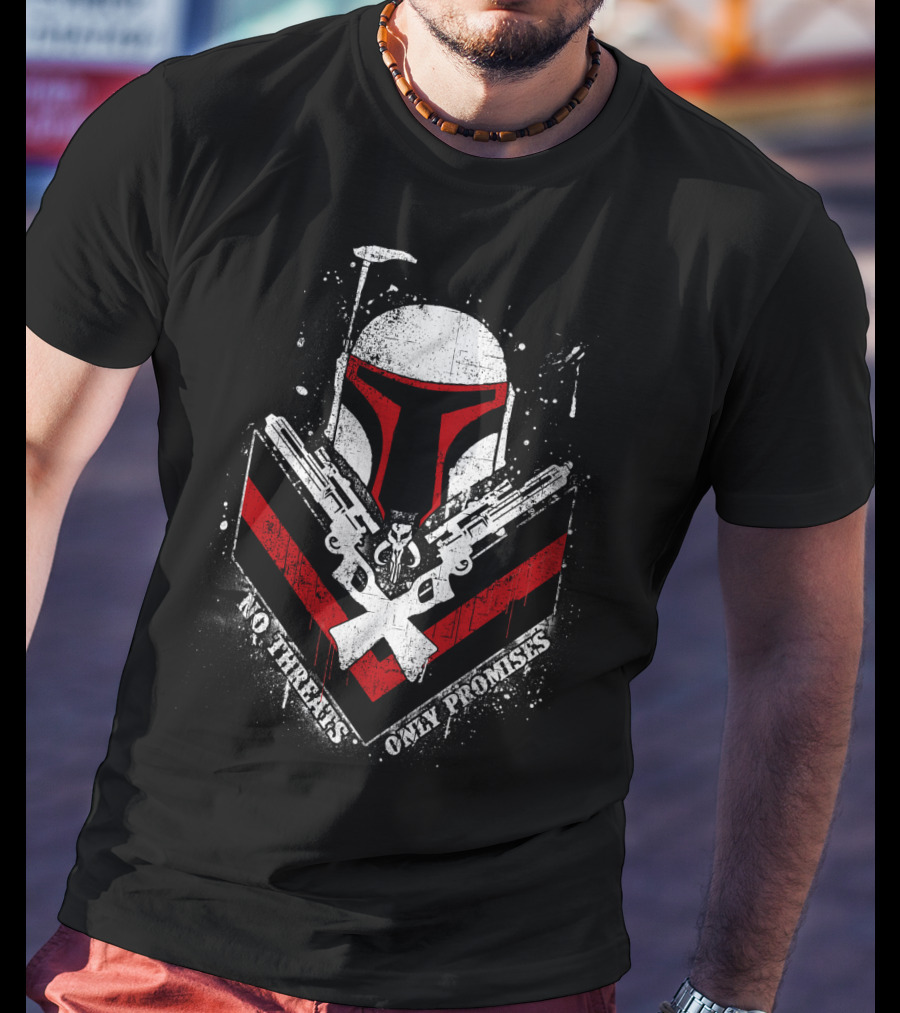 No Threats Only Promises Boba Fett Star Wars Helmet With Blasters T-Shirt