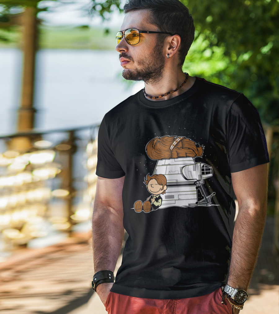 Peanuts Chewbacca Star Wars Snoopy Millennium Falcon T-Shirt