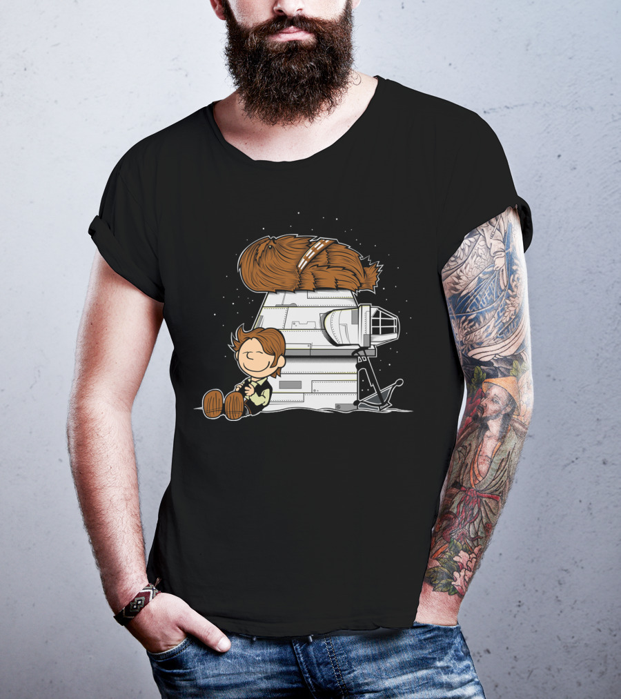 Peanuts Chewbacca Star Wars Snoopy Millennium Falcon T-Shirt