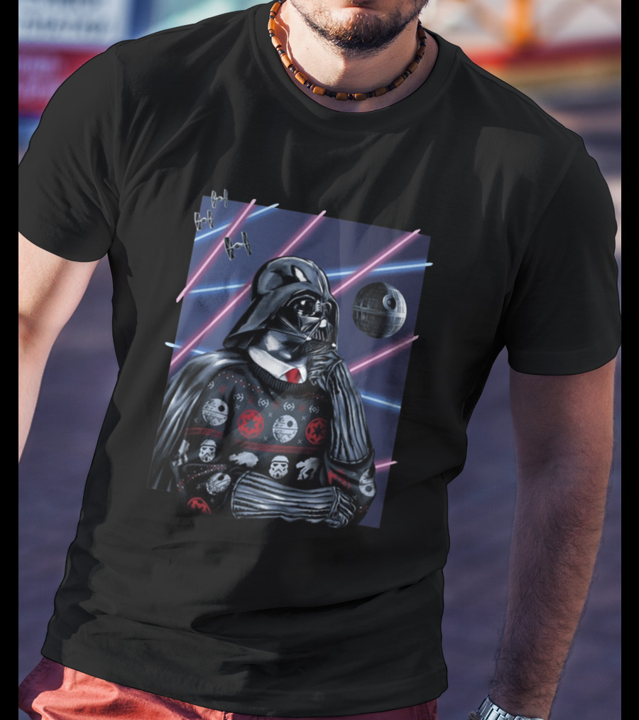 Celebrate Christmas Darth Vader Star Wars TIE Fighters Death Star Retro T-Shirt