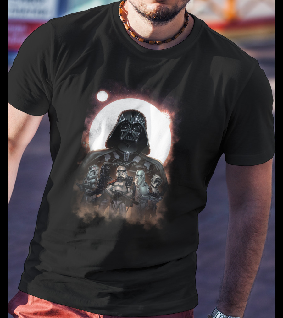 Darth Vader And Stormtroopers Under Galactic Moon Star Wars Dark Side Troops T-Shirt