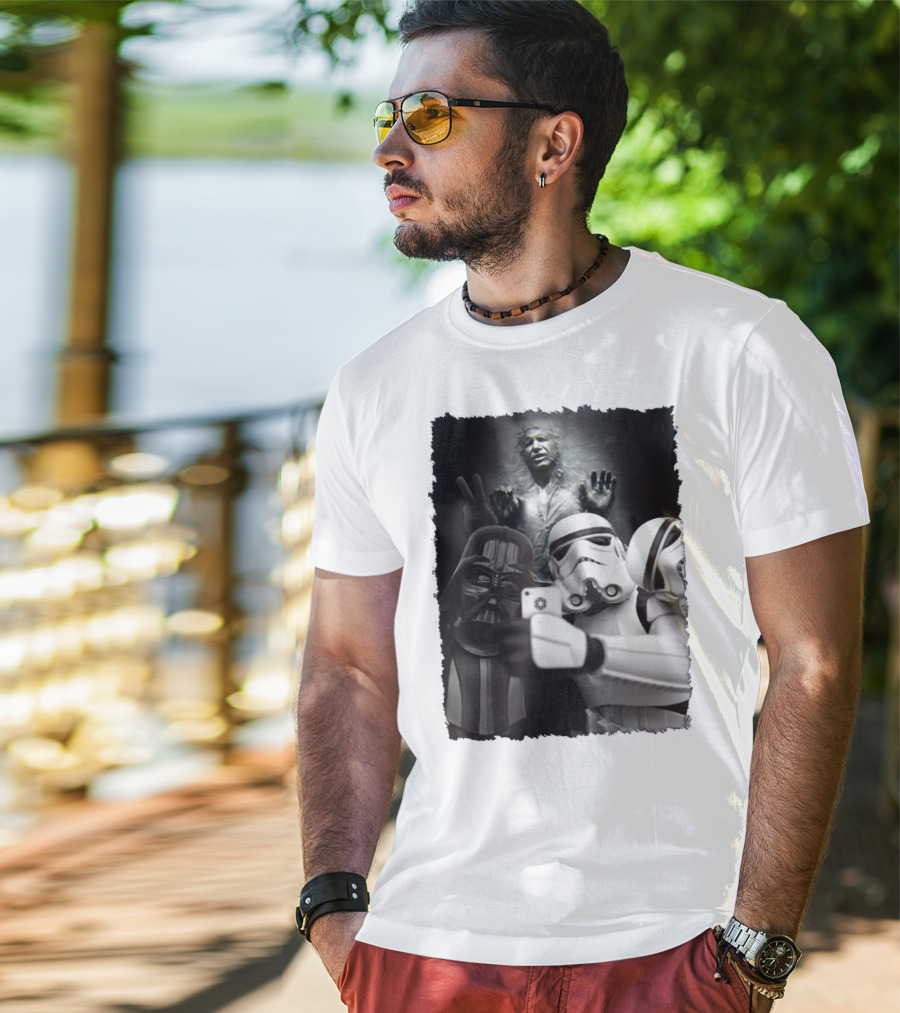 Selfie Together Darth Vader Stormtroopers Han Solo Frozen Star Wars T-Shirt