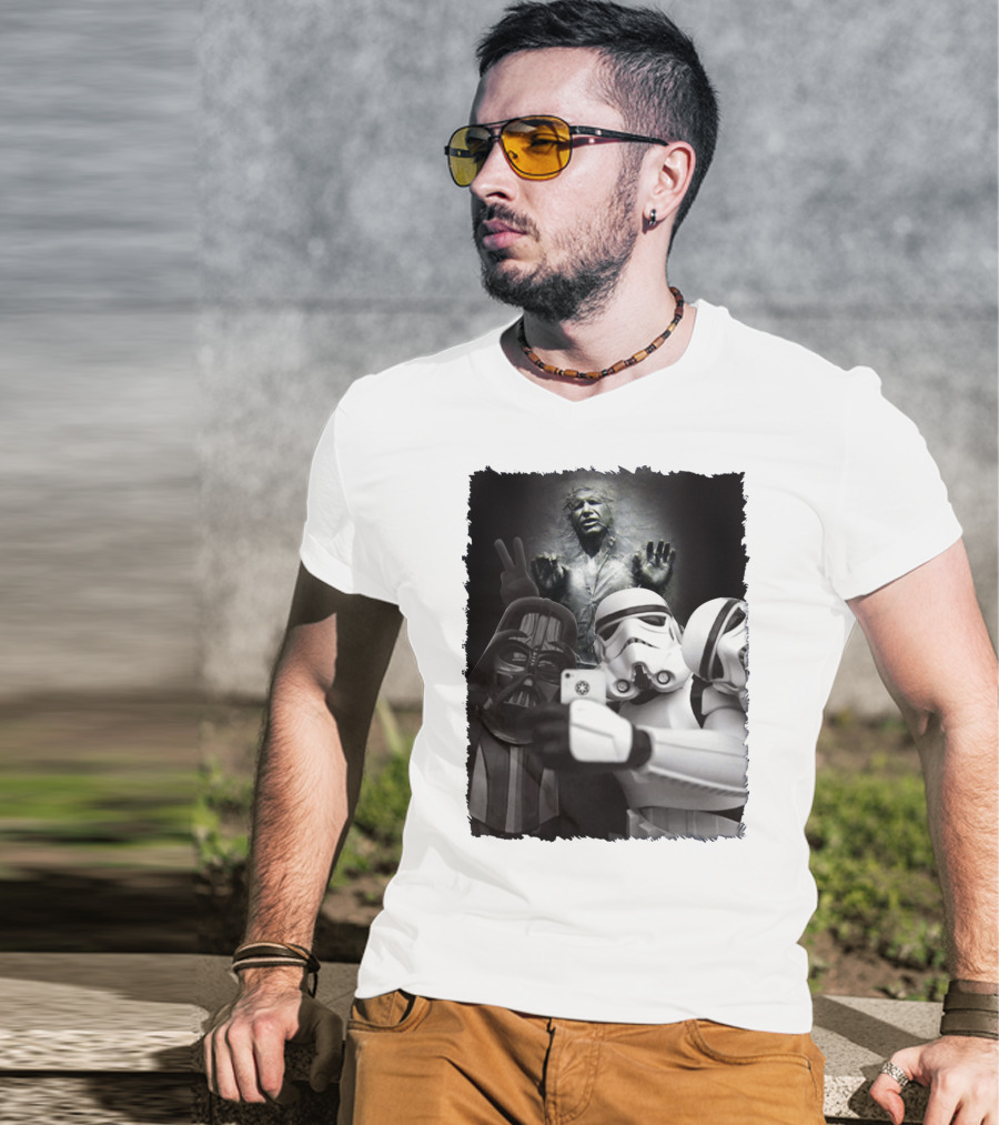 Selfie Together Darth Vader Stormtroopers Han Solo Frozen Star Wars T-Shirt