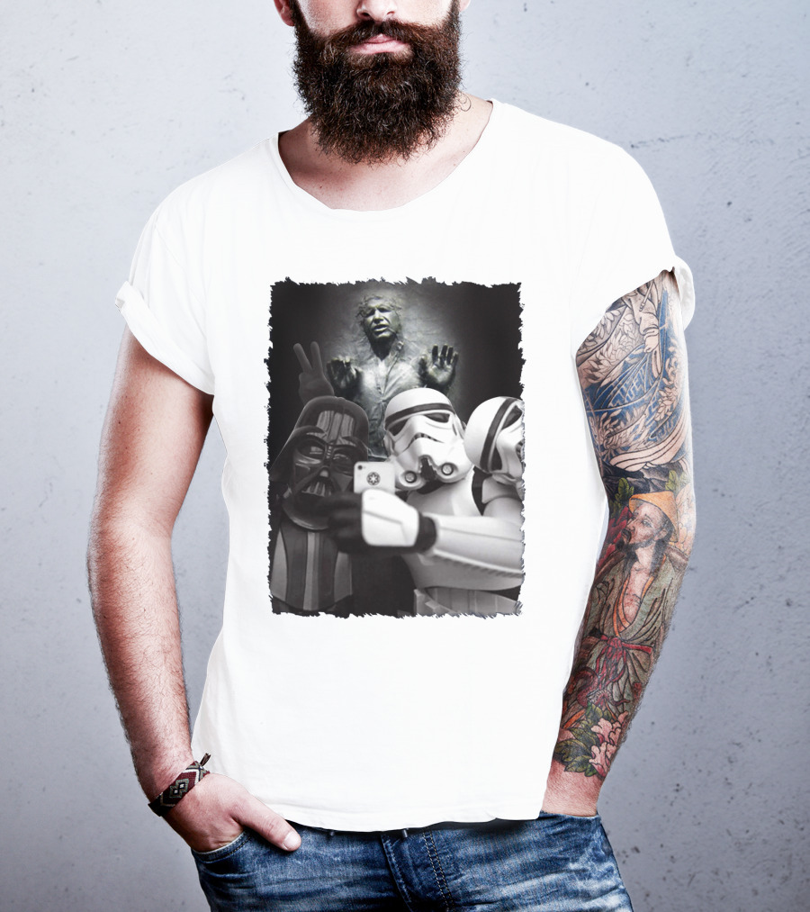 Selfie Together Darth Vader Stormtroopers Han Solo Frozen Star Wars T-Shirt